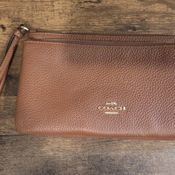 Coach Pebbled Leather Wristlet - Brown - Picture 2 of 9